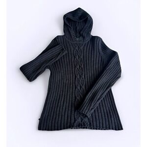 Lauren Ralph Lauren Women's Grey Cable Knit Chunky Hoodie Sweater Petite Small